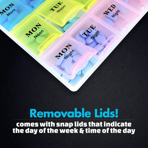 Weekly Pill Organizer - 21 Day Pill Planners for Vitamins, Pills & Medication, Easy to Read & Travel Friendly