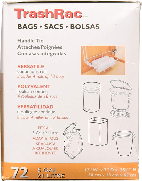 Trashrac 5 Gal. Trash Bags with Handle Tie, 72 Count, Pack of 3