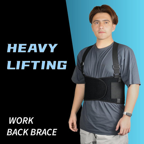 Work Back Brace for Men & Women - Adjustable Lower Back Support Belt for Pain Relief and Heavy Lifting Safety