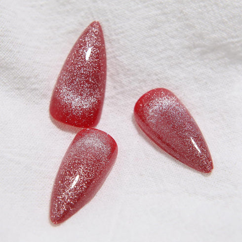 Red Cat Eye Press on Nails Long Stiletto Fake Nails Glitter Press on Nails Handmade Press on Nails Glossy Acrylic Nails Full Cover Glossy False Nails Stick on Nails for Women and Girls 24Pcs