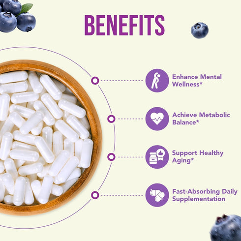 150mg Pterostilbene Supplement - Once Daily Antioxidant for Healthy Aging, Immune, Heart, Skin & Brain Support -