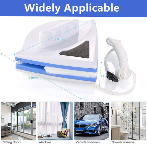 Double Sided Window Cleaner, Magnetic Wiper Cleaning Tool for High-Rise Windows, Thickness 5mm-7mm (Blue)