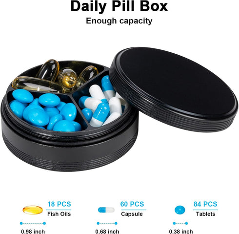 Metal Pill Case 3 Compartment, Waterproof Pocket Purse Pill Box, Portable Daily Pill Holder for Vitamins Medication
