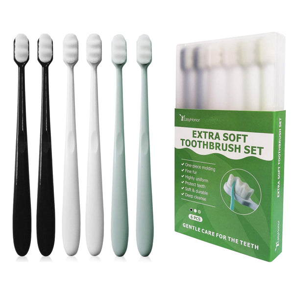 EasyHonor Extra Toothbrush for Sensitive Gums, Micro Fur Manual Toothbrush with 20000 Soft Floss Bristles, 6 Pack