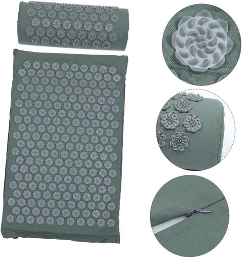 Set, Abaodam Acupressure Massage Mat and Pillow Washable Yoga Relief Mat with Acupuncture Therapy Pillow, Portable Grey