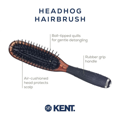 Kent Headhog Detangler Brush, Anti Static Hair Brush with Rounded Nylon Bristles, Travel Brush with Ergonomic Grip