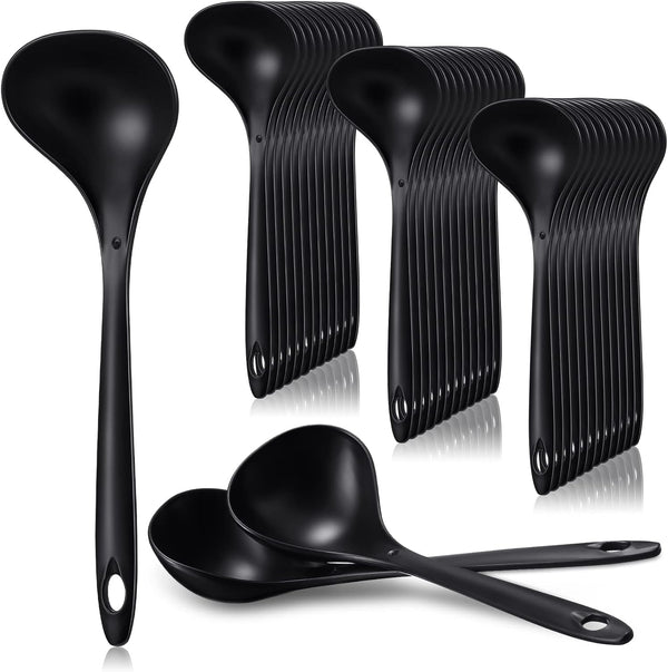 36 Pieces Large Heavy Duty Disposable Plastic Serving Spoons, 9" x 2.8", Black, for Party Catering Buffet
