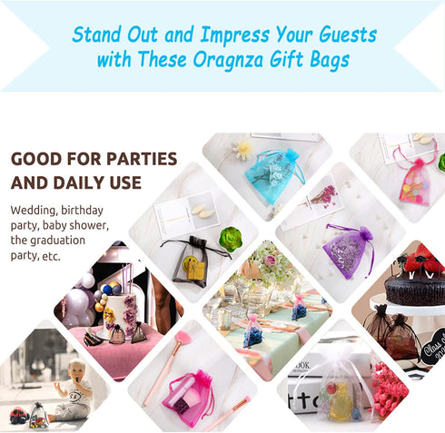 100Pcs Sheer Organza Bags, 3.5x4.5 Inches, Rose Wedding Favor Bags with Drawstring