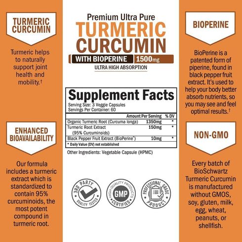 Turmeric Curcumin with Black Pepper Extract 1500mg – High Absorption Ultra Potent Supplement for Joint Support, 180