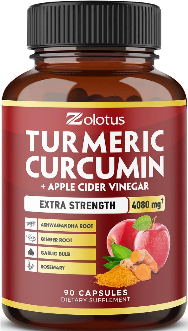 7 in 1 Turmeric Curcumin + Apple Cider Vinegar Capsules, 4080mg Equivalent, 3 Month Supply, Joint & Absorption Support