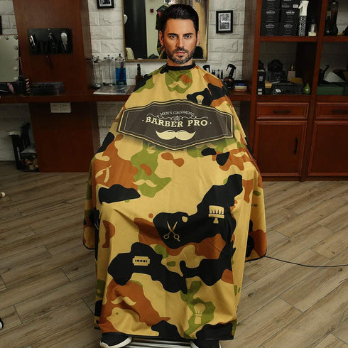 MEN'S GROOMING BARBER PRO Barber Cape, Hair Cutting Cape with Snap Closure, Professional Salon Polyester Cape, Barber Hairdressing Cape Adjustable for Hairstylists, 50 x 60 inches -Camouflage Yellow