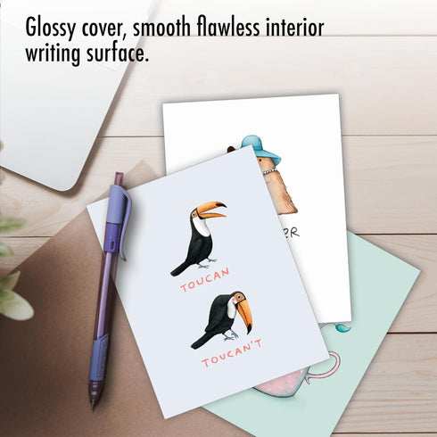 The Best Card Company - 20 Note Cards Blank Assortment, 4 x 5.12 Inch, 10 Designs, 2 Each - Punimals AM3366OCB-B2x10-NB
