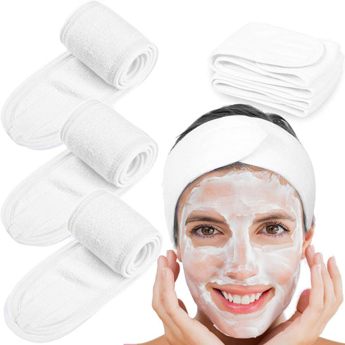 Whaline Spa Facial Headband, 4 Counts Terry Cloth Head Wrap for Bath, Makeup and Sport, White