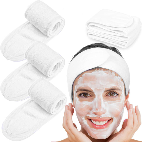 Whaline Spa Facial Headband, 4 Counts Terry Cloth Head Wrap for Bath, Makeup and Sport, White