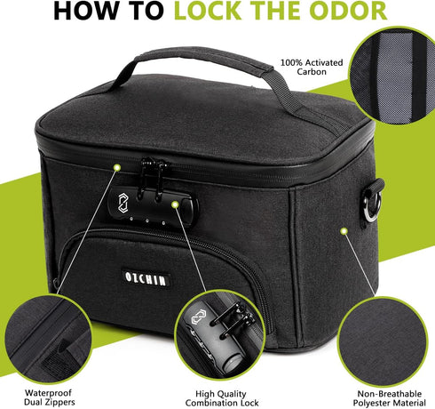 OZCHIN Large Storage Box with Combination Lock, Black Durable Travel Bag Organizer with Carbon Lining
