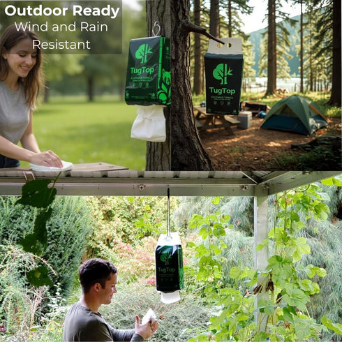 TugTop (3 Pack, 900 3 Eco Paper Towels Sheets + Hooks) | Portable Hanging Bag Dispenser, Bamboo & Wood Blend for Car