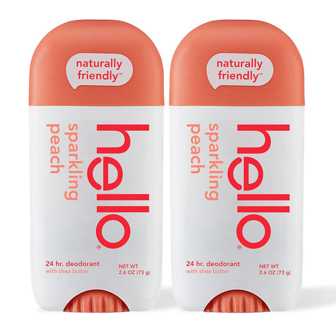 Hello Peach Aluminum Free Deodorant for Women & Men, Natural Fragrance, 24 Hour Odor Protection, Pack of 2