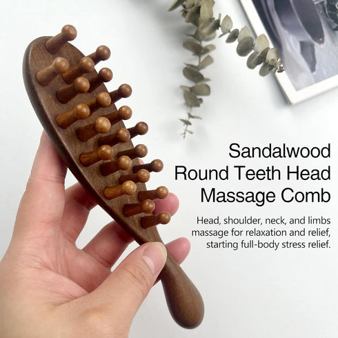 Jaasuee (1PC), Sandalwood Comb Head Massager for Scalp Stress Relief - Gua Sha Comb for Headache, Neck, and Shoulder