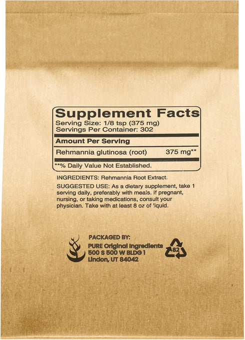 PURE ORIGINAL INGREDIENTS Rehmannia Root Extract Powder (4oz) Non-GMO, Chinese Foxglove, Traditional Herbal Supplement