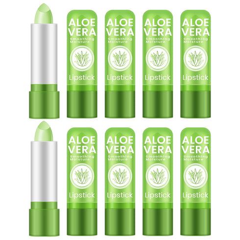 Ownest 10 Pcs Aloe Vera Lip Balm, PH Color Changing Lipstick from Green to Natural Pink, Deep Hydrating