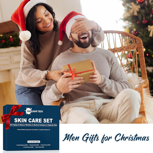 Men's Anti Aging Skin Care Kit - Unique Gifts for Him with Facial Cleanser, Scrub, Cream, Serum, Eye Cream