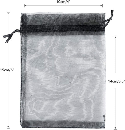 G2PLUS Black Organza Bags, 4x6 in Sheer Mesh Drawstring Gift Bags, Jewelry Pouches, Candy Bag for Halloween, Christmas,