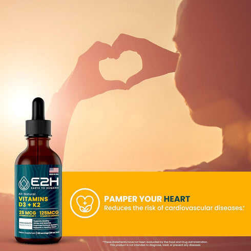 E2H EARTH TO HUMANS Vitamin D3 & K2 Supplement - Liquid Vitamin D3 5000 IU - Non-GMO, Vegan - (2 Bottles)