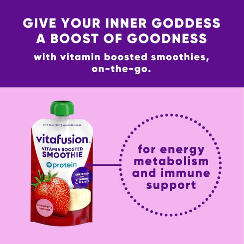 Immune B12, 3.5oz, 6 Count vitafusion Vitamin-Boosted Smoothie +Protein for Energy Metabolism and Support, Strawberry