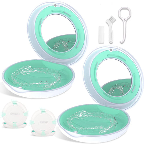 2PCS Retainer Case with Mirror, Adjustable Vent Holes, Slim Aligner Case Compatible with Invisalign, White