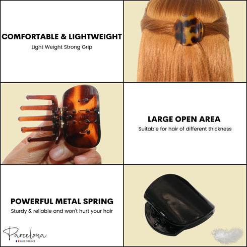 Parcelona Small 2” Tortoise Shell Hair Claw Set of 3, Black and Savana, Secure Grip for Women and Girls