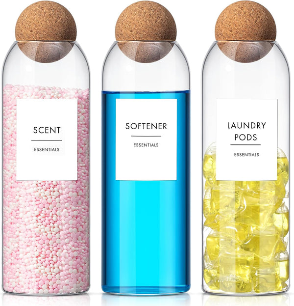 3 Pcs Laundry Room Containers, 50.7 oz Glass Jars for Liquid Detergent Dispenser, Laundry Detergent Organizer