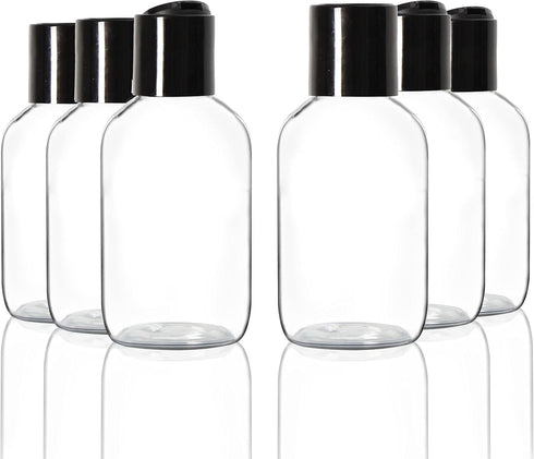 Youngever 12 Pack 4 Ounce Empty Squeeze Containers - Refillable Plastic Bottles with Disc Cap, Black Cap