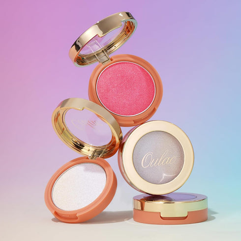 Oulac Luminisers Blush Face & Eyeshadow 2 in 1 Glow, Vegan Shimmer Blusher, Buildable Highlighter Makeup, 4.8g F14 Blue