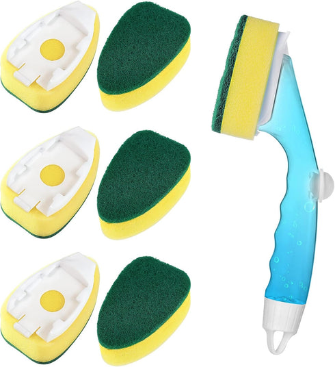 Non Scratch Dishwand Refills Handle, 6 Heavy Duty Replacement Sponge Heads Set for Dishwashing Scrubbers