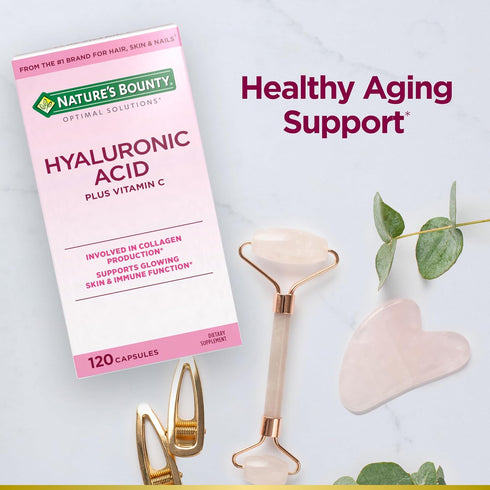 Nature's Bounty Optimal Solutions Hyaluronic Acid, 120 Capsules - Supports Glowing Skin and Immune Function with