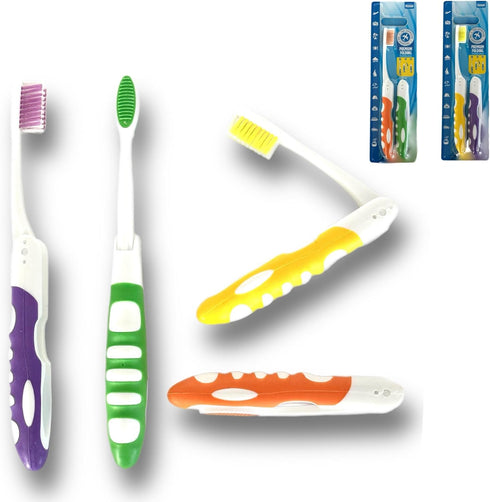 4 Pack Comfort Hold Travel Toothbrush, Folding Medium Bristle Brushes, Compact Size, TSA Approved