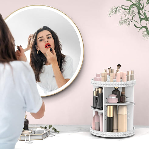 Rotating Makeup Organizer, 360° Spinning Skincare Organizers, Adjustable Medium Cosmetic Storage, White