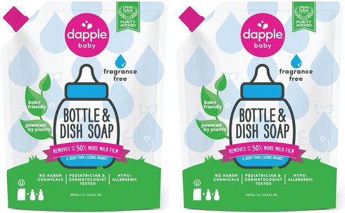 Dapple Baby Bottle and Dish Liquid Refill, Plant Based, Hypoallergenic, 34 Fl Oz, Pack of 2