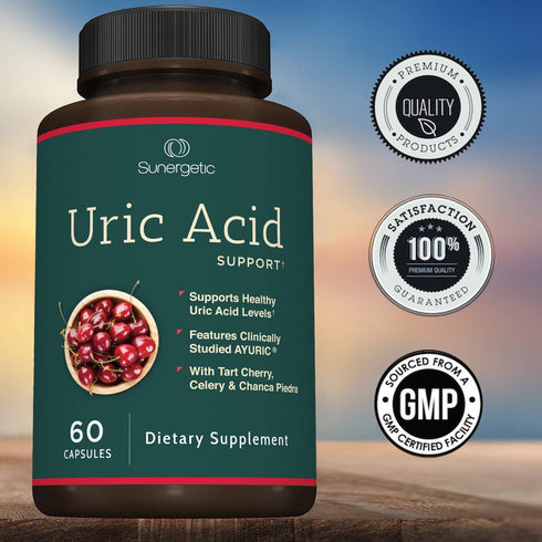 Sunergetic Premium Uric Acid Support Supplement with Tart Cherry, Chanca Piedra, Celery Extract & Turmeric - 60 Capsules