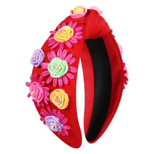 NVENF Summer Raffia Flower Headbands for Women, Boho Straw Rattan Floral Knotted