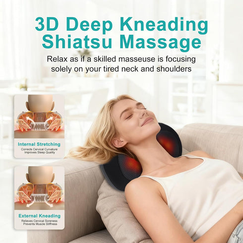 JUGOO Shiatsu Neck & Back Massager with Heat - Mothers Day Gifts for Mom, Corded Deep Kneading Massager Pillow