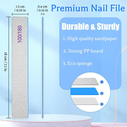 Nail File 100/180 Grit, 25 Count Heavy Duty Emery Boards for Acrylic/Natural Nails, Salon Use