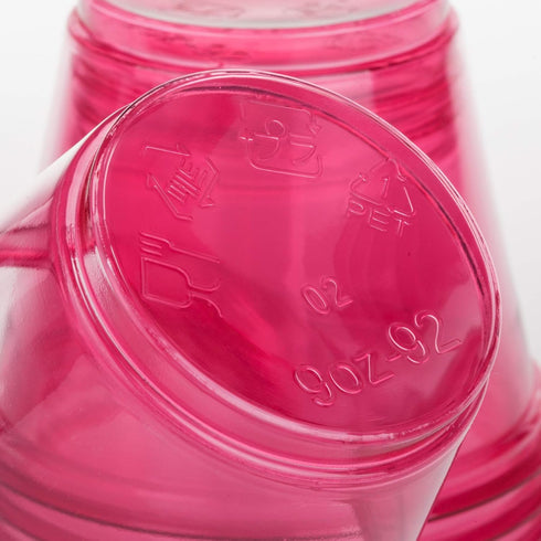 Golden Apple 9oz Pink Red Plastic Cups, 50 Sets with Clear Flat No Hole Lids