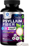 Psyllium Husk Powder Caps, 1500mg, Non-GMO Natural Soluble Fiber for Digestive Health, Vegan Supplement, 60 Capsules