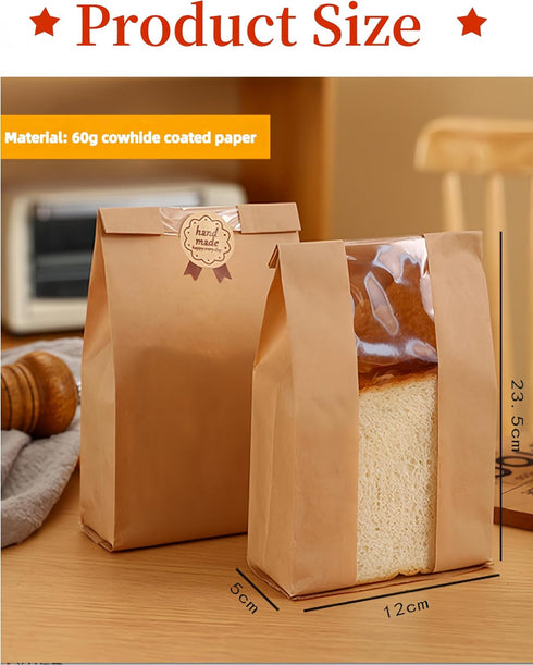 PAVNSO 30 9.05x4.72x1.96inch Pcs Bread Bags, Large Paper Toast Bags with Window, Sourdough Bread Bag for Homemade