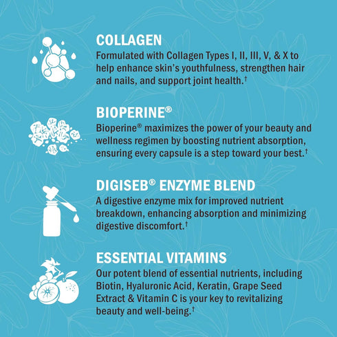 Multi Collagen Pills for Women, 135 Capsules | Types I II III V X with Vitamin C, Hyaluronic Acid, Biotin & Digestive