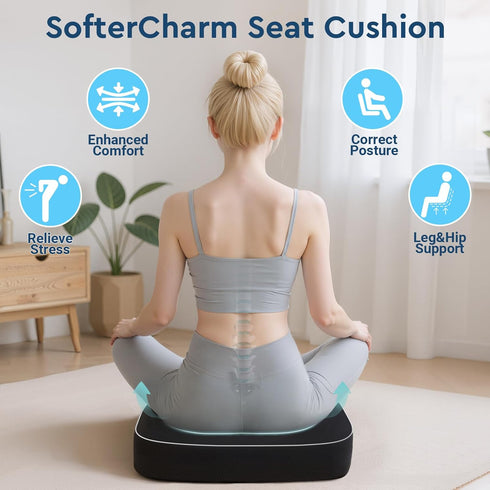 SofterCharm Tailbone, Seat Cushion, Memory Foam Office Chair Cushions for Long Sitting Hours, Chair Pad for Sciatica