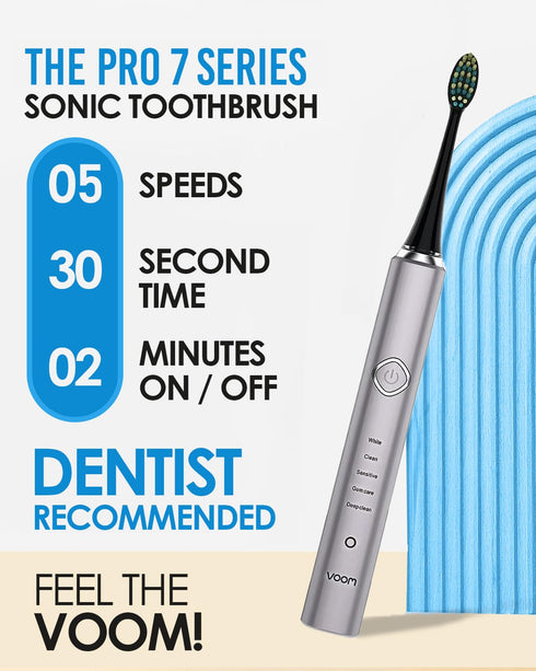 Voom Sonic Pro 7 Electric Toothbrush for Adults, Sonicare with 40000 VPM, 5 Deep Clean Modes, Rechargeable