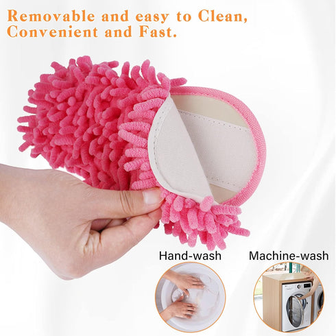 Liitrton 1 Pair Detachable Microfiber Chenille Mop Slippers Shoes, Soft Comfortable Dust Dirt Hair Cleaner (Pink)