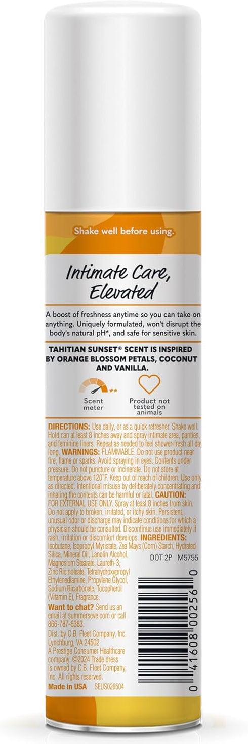 Summer's Sunset 2 Oz, Pack 6 Eve Tahitian Daily Feminine Spray with Talc-Free, Odor-Neutralizing and Moisture-Absorbing